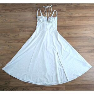 Women's L White Lace Up Corset Dance Dress Full Circle Skirt Dancewear B9